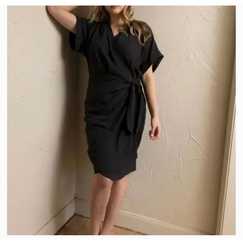 ABLE Cady 100% Cotton Gauze Wrap Dress In Black adjustable waist size XS